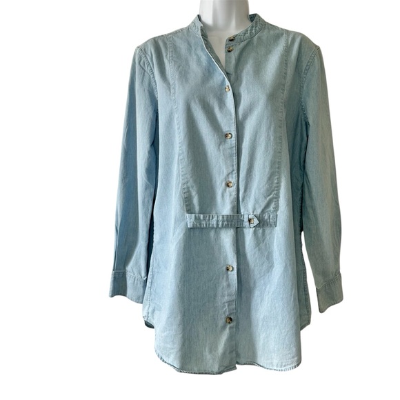 Equipment Tops - Equipment Women’s Sky Blue Mandel Cotton Chambray Long Sleeve Shirt- Size Small